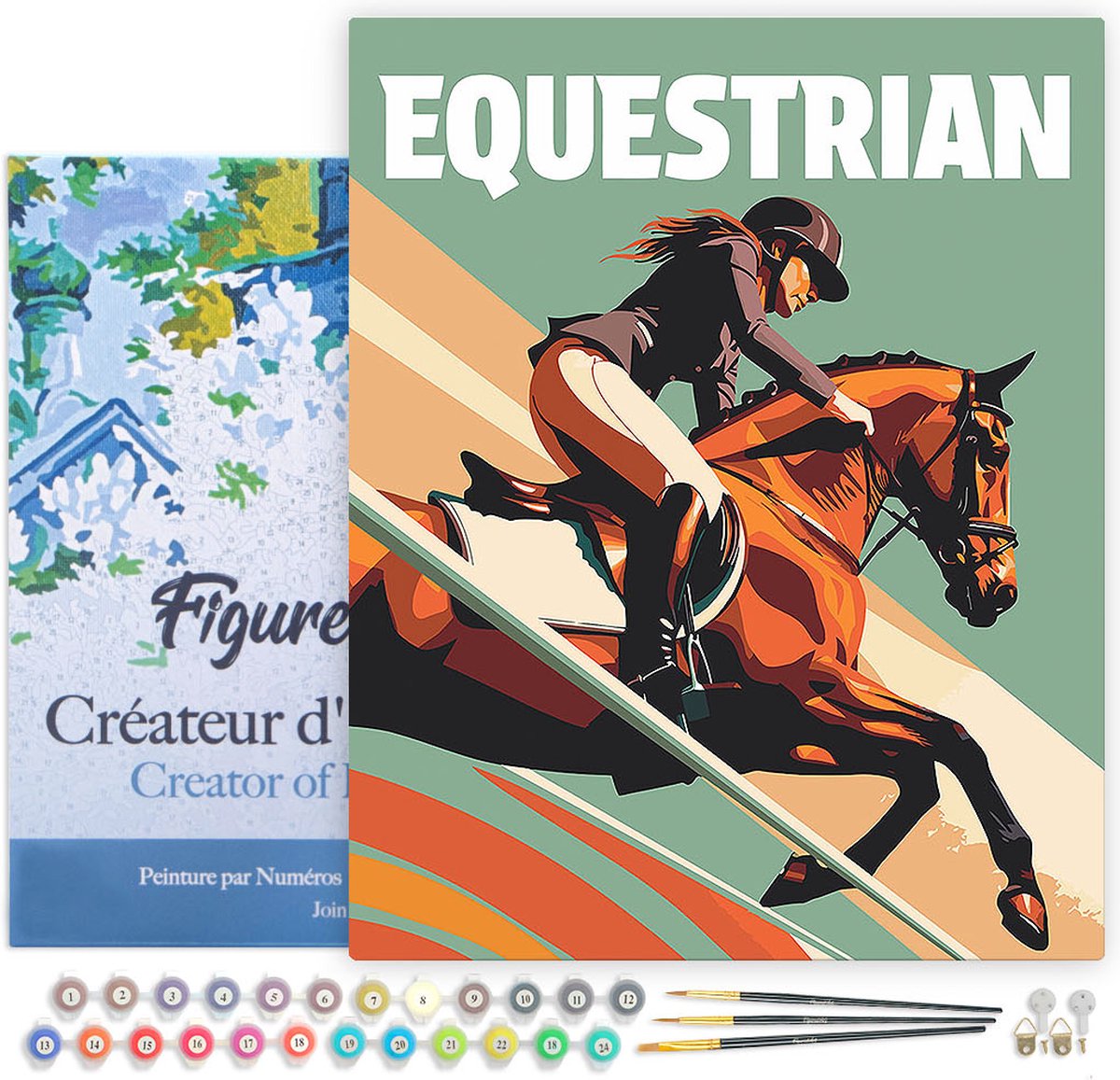 FiguredArt Schilderen op Nummer Volwassenen met lijst Sportaffiche Paardensport- Handwerk acrylverf Kit DIY Compleet - 40x50cm Canvas al ingelijst